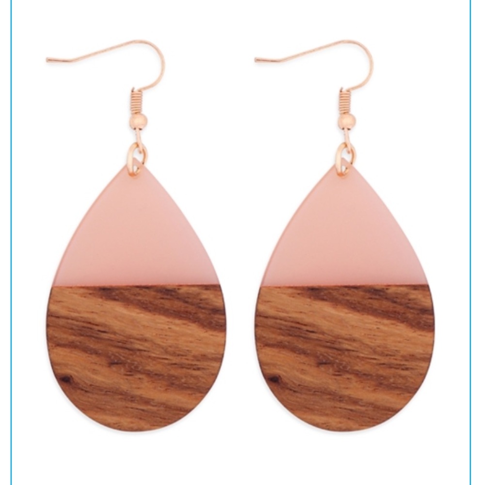 Homaica Wood Pearshape Drop Earrings-Pink